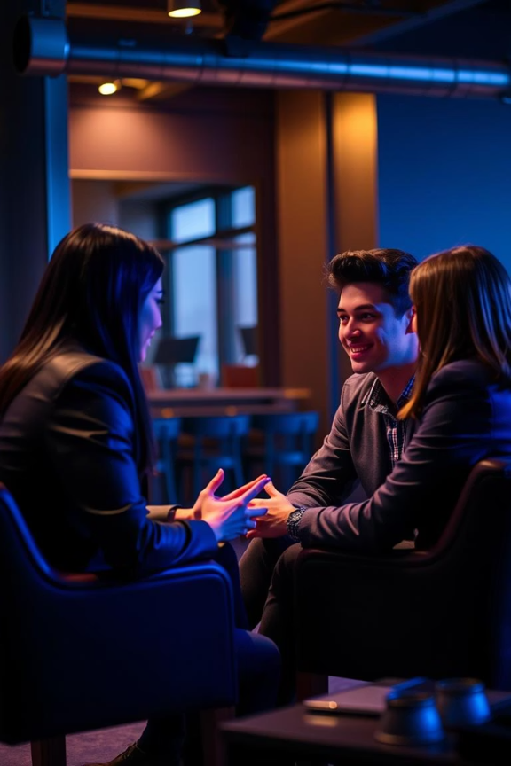Jóvenes profesionales conectando y colaborando